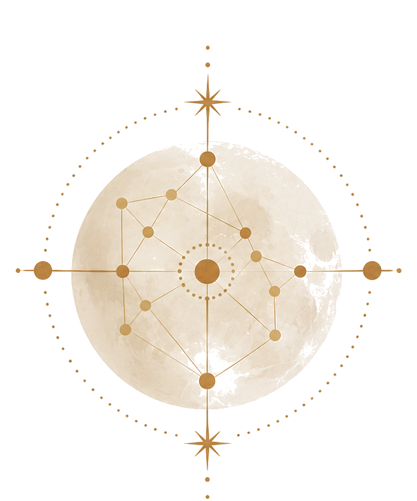 Constellation emblem, moon with star map