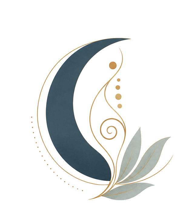 Somatic therapy emblem, crescent, spiral and leaves